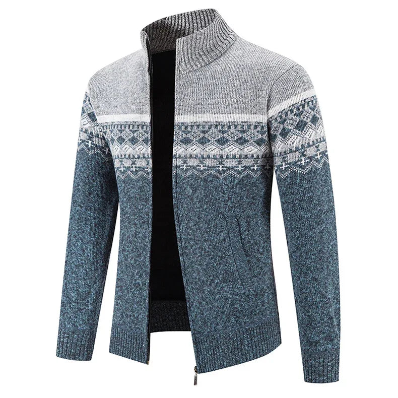 Men'S Thickened Winter Cardigan - Heavyweight Cold Weather Jacket with Stand Collar, Long Sleeve Coat for Formal & Everyday Outfits - Fall/Winter Outerwear in Navy