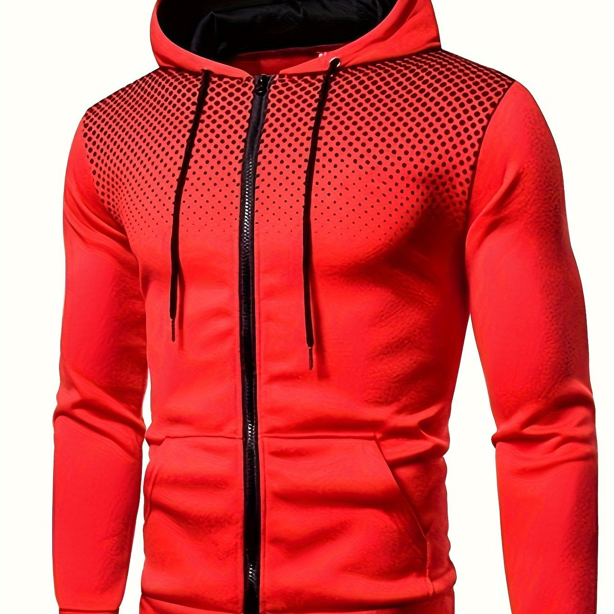 Autumn Winter New Hooded Sweatshirt Fleece Warm Thick Men'S Sports Fitness Outerwear Zipper Hooded Jacket Polka Dot Print Design - Red / NZ 40