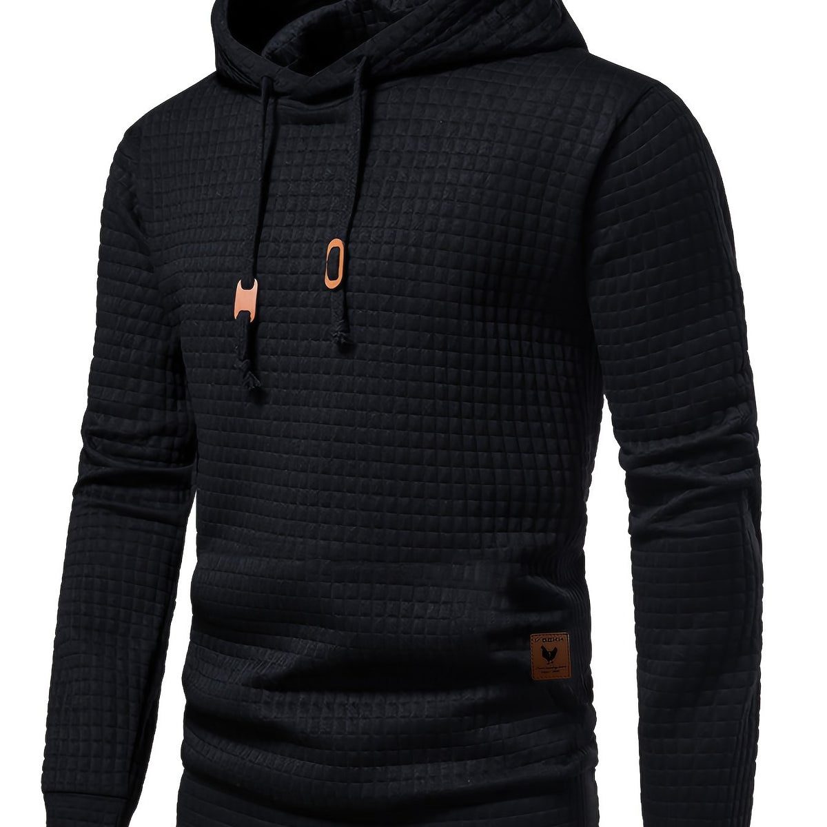 Waffle Pattern Solid Hoodie, Cool Hoodies for Men, Men'S Casual Pullover Hooded Sweatshirt with Kangaroo Pocket Streetwear for Winter Fall, As Gifts - Black / NZ 38