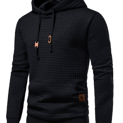 Waffle Pattern Solid Hoodie, Cool Hoodies for Men, Men'S Casual Pullover Hooded Sweatshirt with Kangaroo Pocket Streetwear for Winter Fall, As Gifts - Black / NZ 38