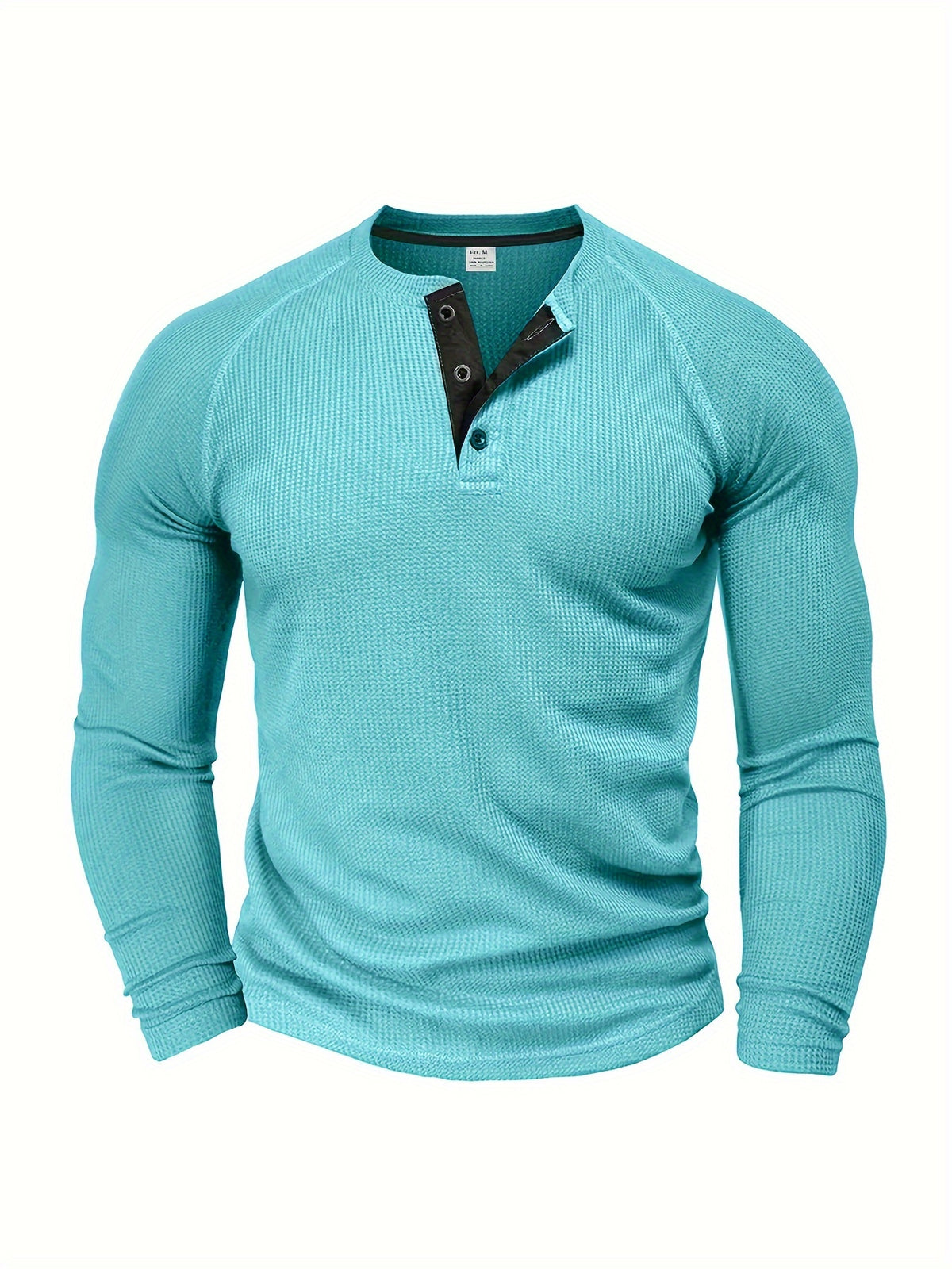 Men'S Long Sleeve T-Shirt Round Neck Open Style Pullover Henley Shirt Men'S Solid Color Fashion Versatile Top