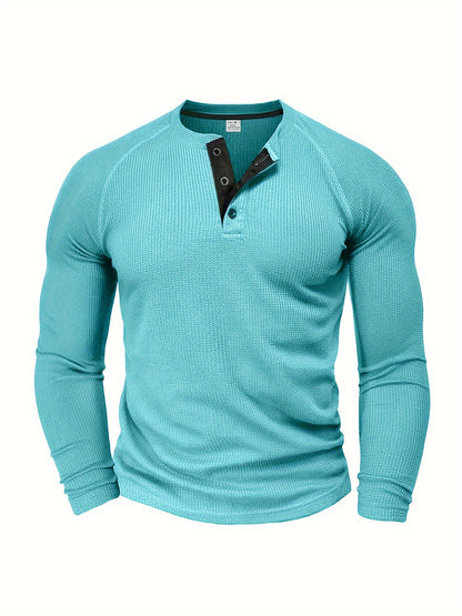 Men'S Long Sleeve T-Shirt Round Neck Open Style Pullover Henley Shirt Men'S Solid Color Fashion Versatile Top