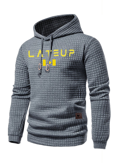 Waffle Pattern Solid Hoodie, Cool Hoodies for Men, Men'S Casual Pullover Hooded Sweatshirt with Kangaroo Pocket Streetwear for Winter Fall, As Gifts