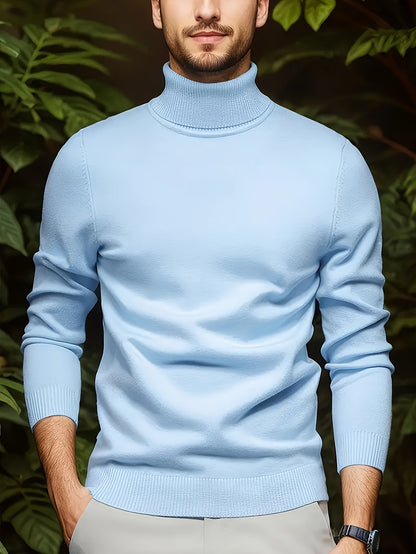 Cross-border New Autumn-Winter Men's Solid Color Turn- Collar Pullover Knit Sweater