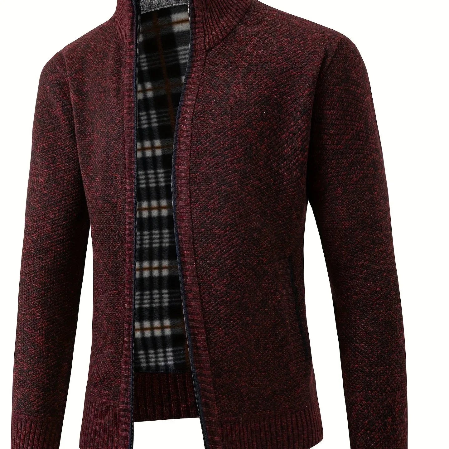Men'S Knitted Cardigan Sweater | High Neck, Long Sleeve, Rib-Knit, All-Season, Casual Style