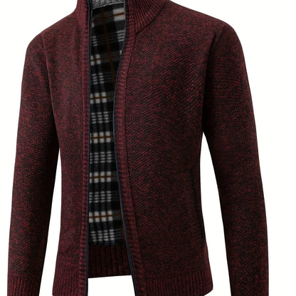 Men'S Knitted Cardigan Sweater | High Neck, Long Sleeve, Rib-Knit, All-Season, Casual Style