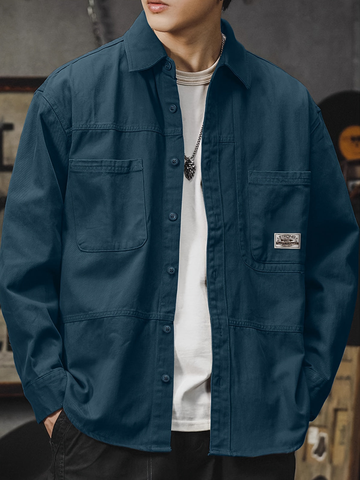 Men'S Cargo Shirt Spring Autumn Long Sleeve Top Vintage Workwear Style Multi-Pocket American Casual Top Outerwear, New Season