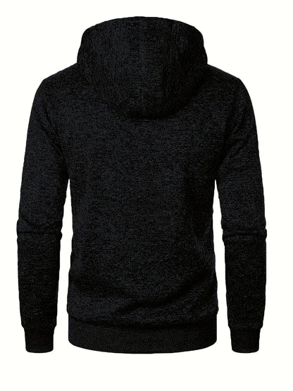 Men'S Hooded Zip-Up Sweater Jacket - Long Sleeve Thin Fleece-Lined Casual Outerwear with Front Pockets, Solid Black, Regular Fit for Fall & Winter, Autumn Winter Apparel | Hooded Sweater | Zippered Jacket, Knit, Men Hoodie Zi