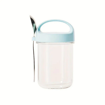 Glass Yogurt Cup with a Wide Mouth, Sealed Jar for Overnight Oats, Smoothie Cup, And a Breakfast Cup for Grains with a Spoon.
