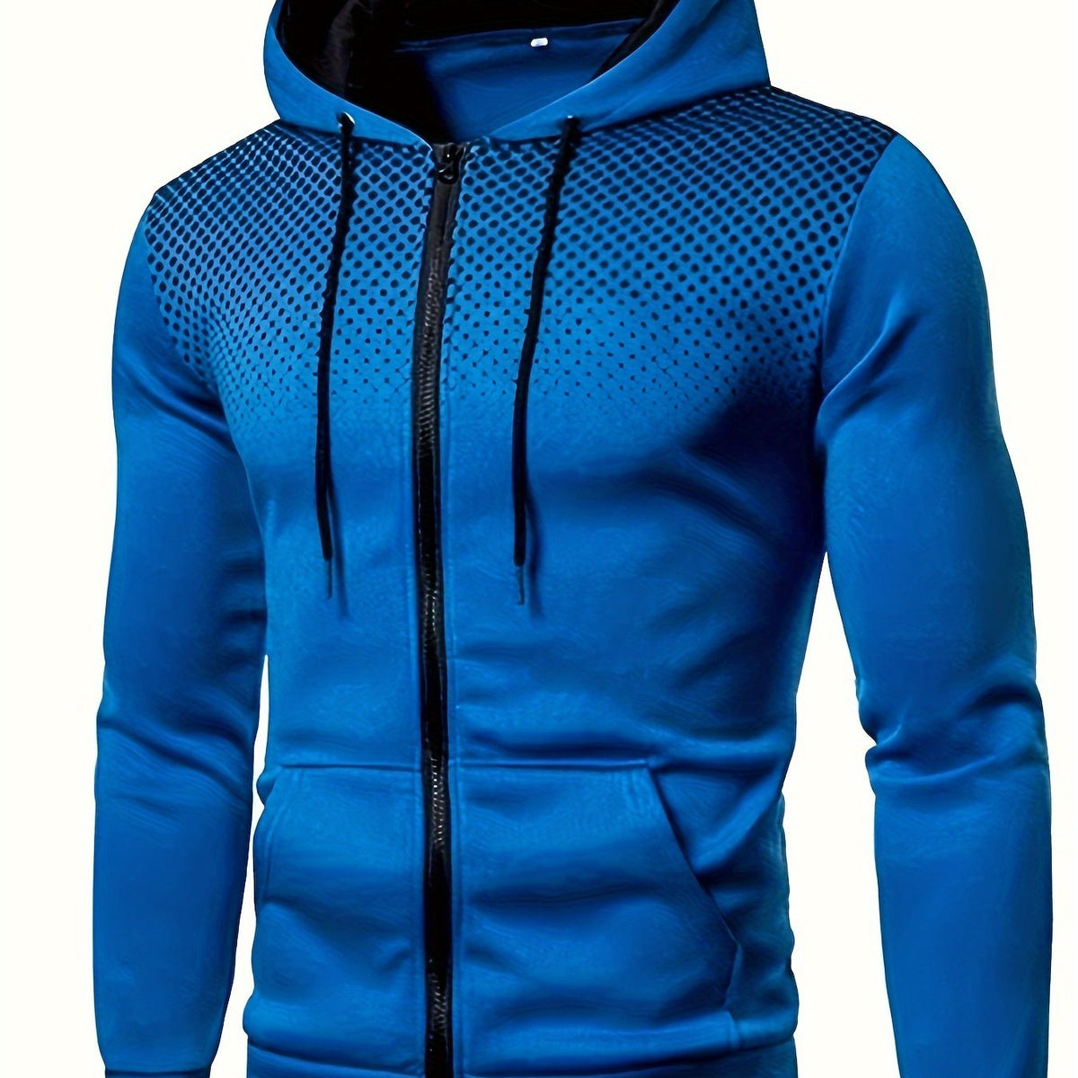 Autumn Winter New Hooded Sweatshirt Fleece Warm Thick Men'S Sports Fitness Outerwear Zipper Hooded Jacket Polka Dot Print Design - Royal Blue / NZ 36