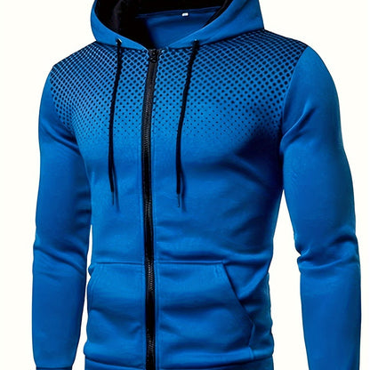 Autumn Winter New Hooded Sweatshirt Fleece Warm Thick Men'S Sports Fitness Outerwear Zipper Hooded Jacket Polka Dot Print Design - Royal Blue / NZ 36
