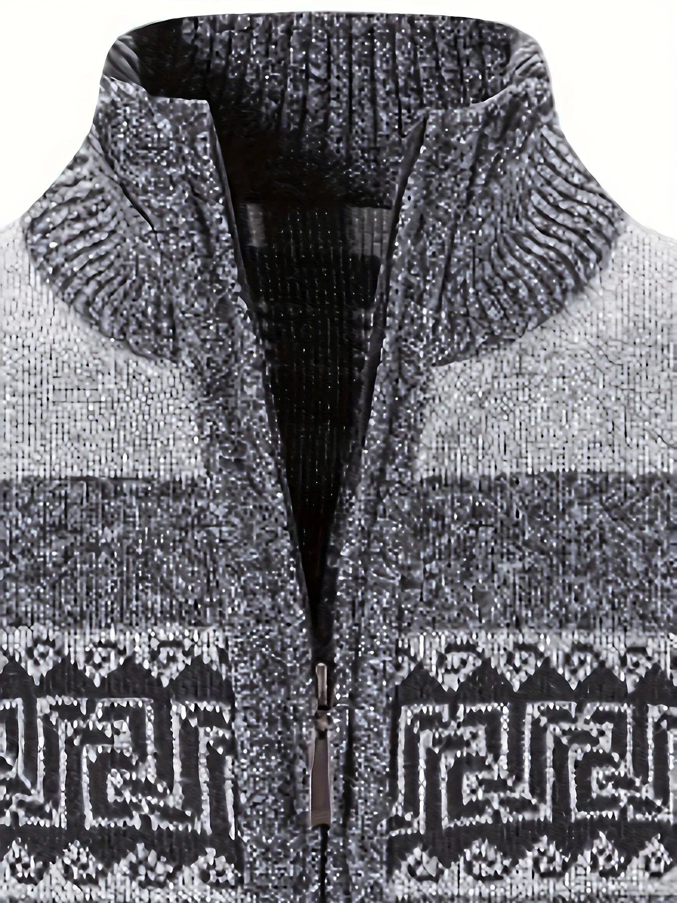 Men's Thermal Fleece-Lined Sport Knit Sweater with Zipper Pockets - Ethnic Wave Pattern, Stand Collar, Long Sleeve for Hiking, Cycling & Casual Winter Wear - Father’s Day Gift, Winter Knit Fabric