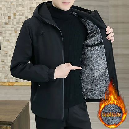 Men'S Heavy-Duty Fleece Jacket - Windproof Zip-Up Coat with Full-Zip Closure, Hooded Winter Coat for Cold Weather, Non-Stretch Fabric for Everyday & Formal Events