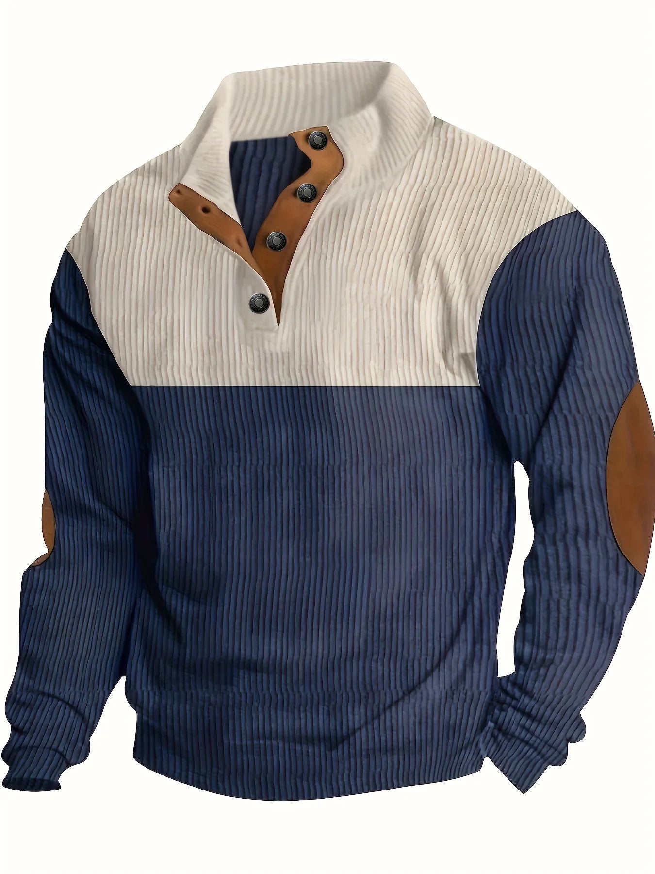 Men's Contrast Color Long Sleeve And Stand Collar Henley Shirt With Patchwork Pieces, Chic And Trendy Tops For Spring And Autumn Outdoors Leisurewear