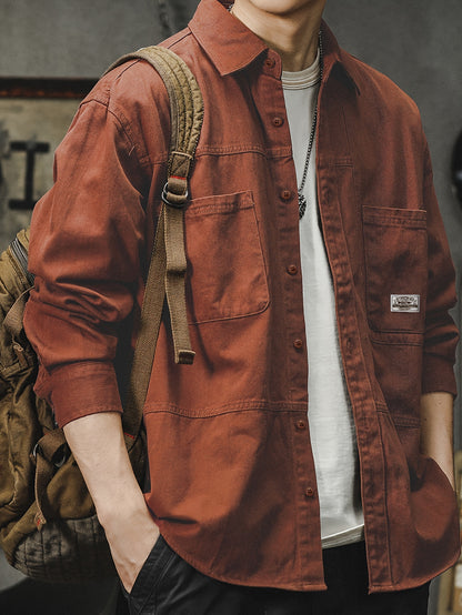 Men'S Cargo Shirt Spring Autumn Long Sleeve Top Vintage Workwear Style Multi-Pocket American Casual Top Outerwear, New Season