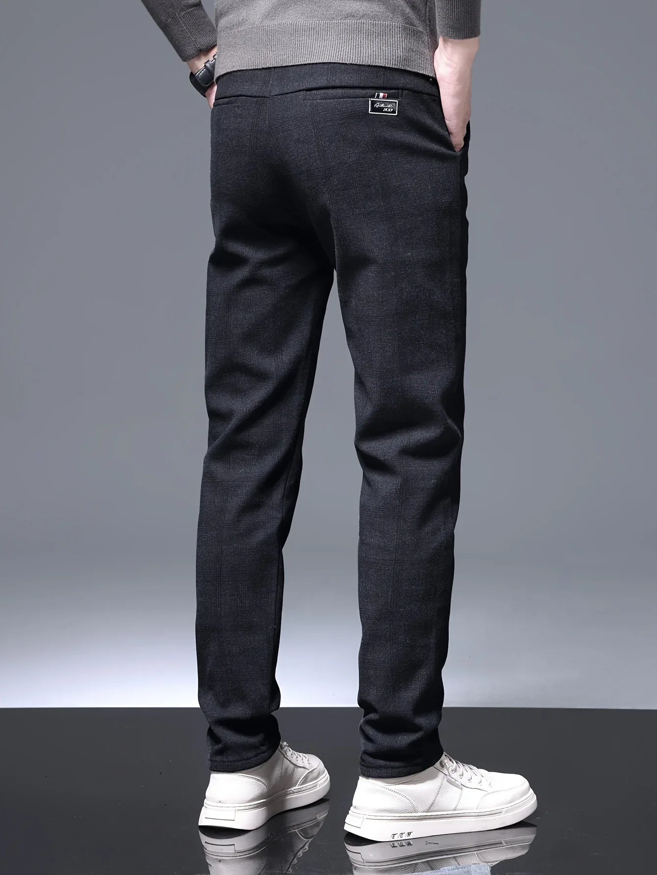 Men's Slim-Fit Plaid Casual Pants - Stretchy, Warm Fleece-Lined for Fall/Winter, Machine Washable