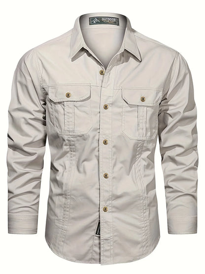 Men's Heavyweight Long Sleeve Shirt - Button-Up Formal & informal Shirt in, Classic Collar, Chest Pocket - Machine Washable Work, Outdoor, Everyday Shirt for Men - Spring/Fall Essential, Outdoor Casual Wear, Nonstretch Fabric