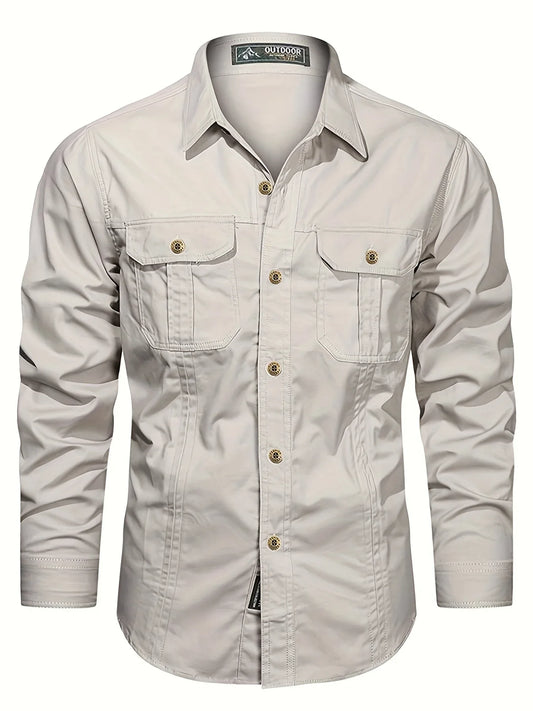 Men's Heavyweight Long Sleeve Shirt - Button-Up Formal & informal Shirt in, Classic Collar, Chest Pocket - Machine Washable Work, Outdoor, Everyday Shirt for Men - Spring/Fall Essential, Outdoor Casual Wear, Nonstretch Fabric