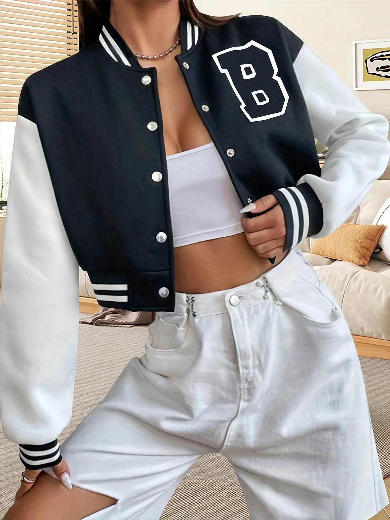 Cropped Varsity Letter Jacket - Montero Milan