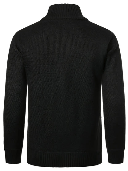 Men'S Thick Fleece Zip-Up Cardigan - Casual Long Sleeve Knit Sweater with Stand Collar, Solid Color, Regular Fit for Fall/Winter, Comfortable Layering Piece, Winter Cardigan, Autumn Outerwear, Modern Casualwear, Durable Fabri