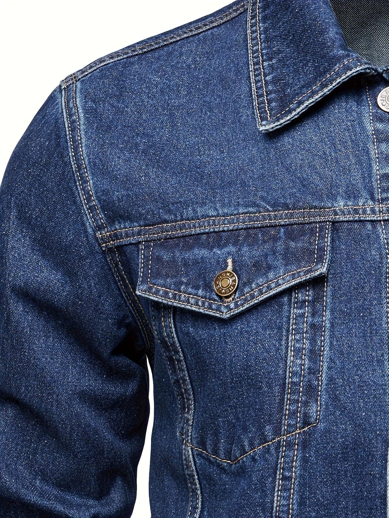 Men's Classic Blue Jeans-like Jacket - Button-Front Closure, Non-Stretch Denim, Relaxed Fit with Chest Pockets - Machine Washable Casual Everyday & Formal Wear Coat for Men