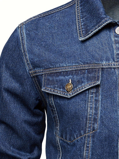 Men's Classic Blue Jeans-like Jacket - Button-Front Closure, Non-Stretch Denim, Relaxed Fit with Chest Pockets - Machine Washable Casual Everyday & Formal Wear Coat for Men