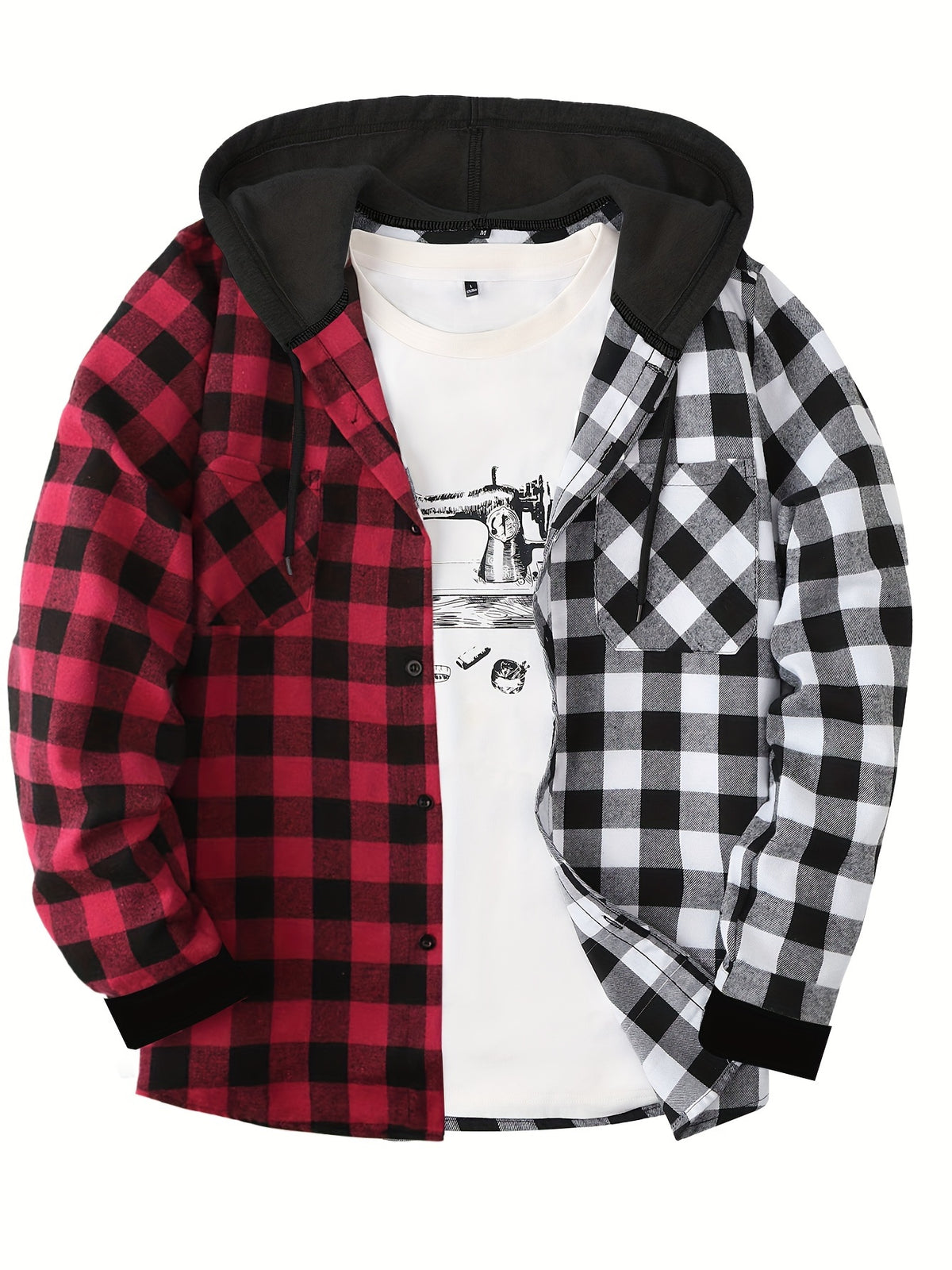 Men's Fashion Hooded Plaid Trendy Shirt Hooded Plaid Sweatshirt, Autumn/Winter Essentials, New Season