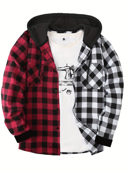 Men's Fashion Hooded Plaid Trendy Shirt Hooded Plaid Sweatshirt, Autumn/Winter Essentials, New Season