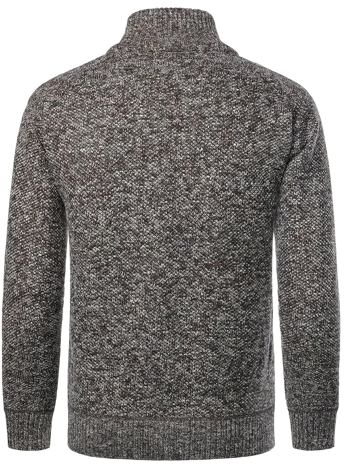 Men'S Thick Fleece Zip-Up Cardigan - Casual Long Sleeve Knit Sweater with Stand Collar, Solid Color, Regular Fit for Fall/Winter, Comfortable Layering Piece, Winter Cardigan, Autumn Outerwear, Modern Casualwear, Durable Fabri