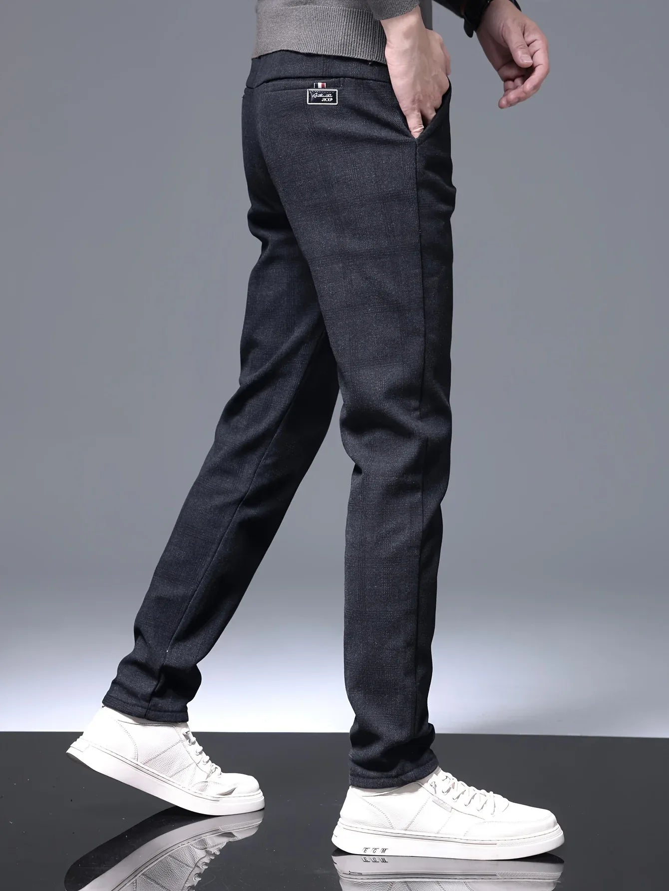 Men's Slim-Fit Plaid Casual Pants - Stretchy, Warm Fleece-Lined for Fall/Winter, Machine Washable