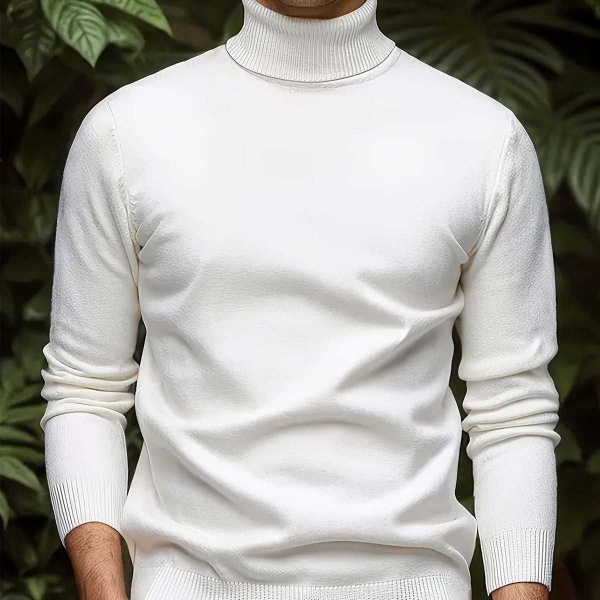 Cross-border New Autumn-Winter Men's Solid Color Turn- Collar Pullover Knit Sweater - White / NZ 36