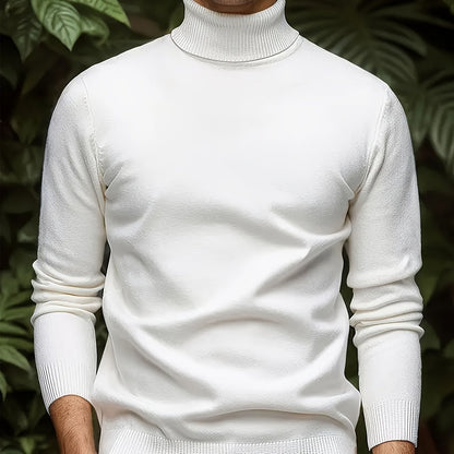 Cross-border New Autumn-Winter Men's Solid Color Turn- Collar Pullover Knit Sweater - White / NZ 36