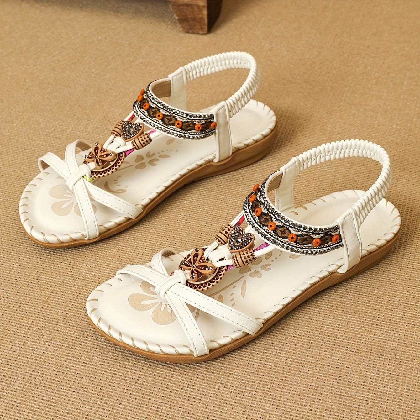 Women's Elegant Rhinestone Butterfly Flat Sandals - Comfortable Slip-On with Secure Elastic Strap for Summer - Montero Milan