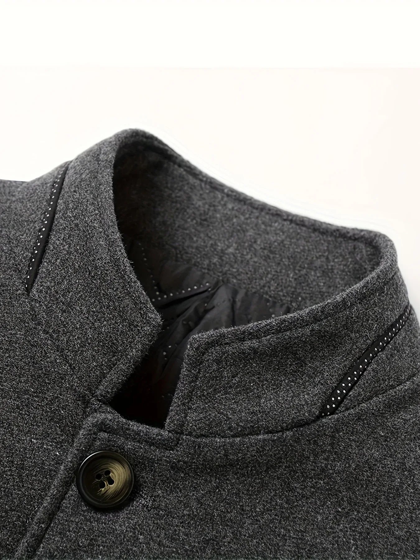 Men's Tweed Jacket with Stand Collar - Winter Warm Casual Coat, Single-Breasted Button Front & Pockets, Solid Color Tweed Fabric (Hand Washable) for Outdoor, Office, Smart-Casual - Versatile Cold-Weather Outerwear