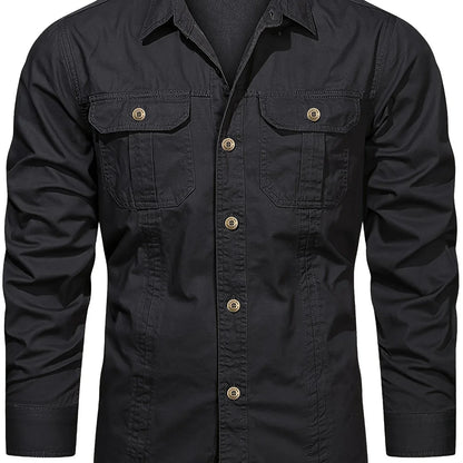 Men's Heavyweight Long Sleeve Shirt - Button-Up Formal & informal Shirt in, Classic Collar, Chest Pocket - Machine Washable Work, Outdoor, Everyday Shirt for Men - Spring/Fall Essential, Outdoor Casual Wear, Nonstretch Fabric