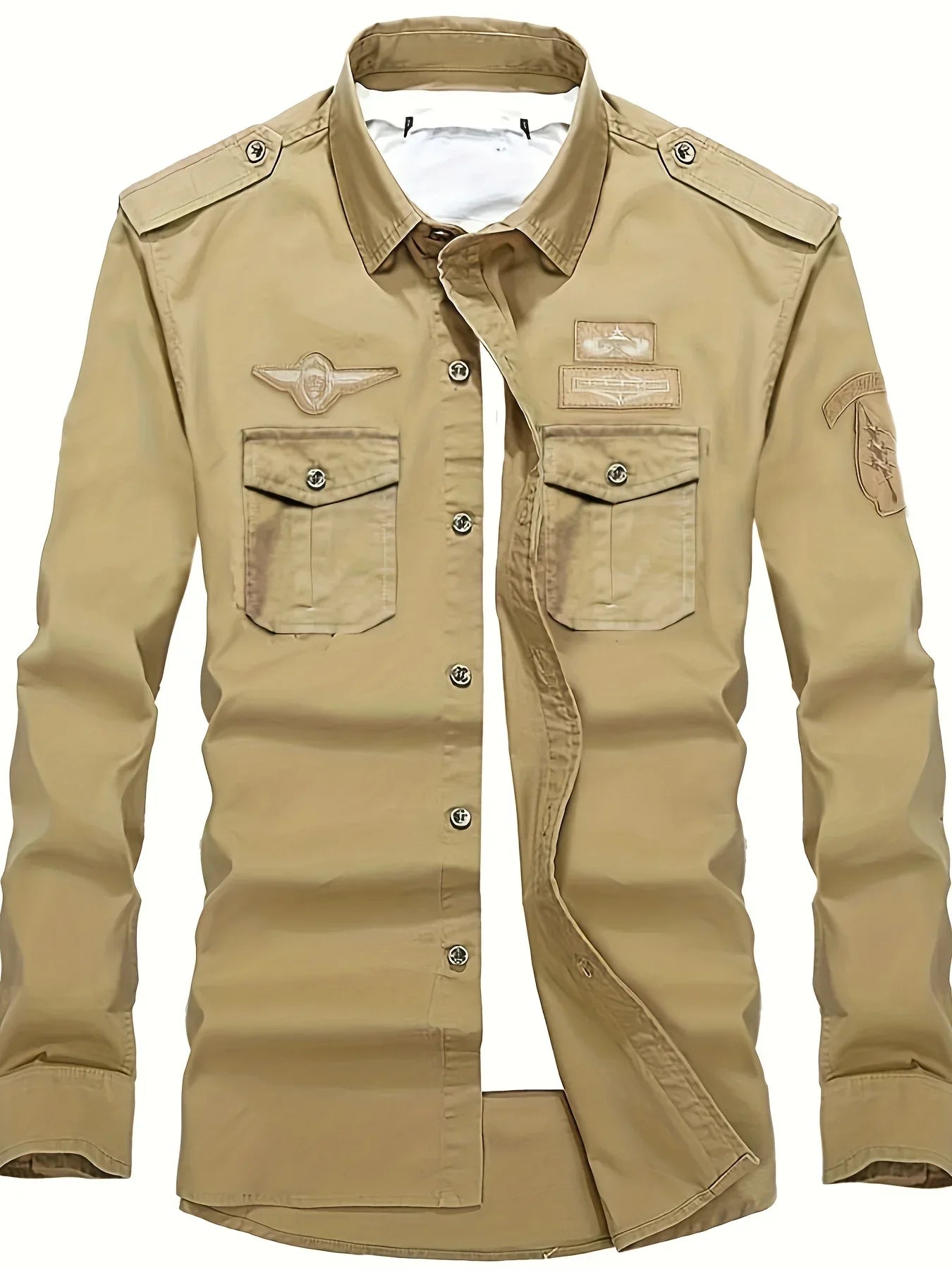 Autumn Long Sleeve Shirt for Men, Outdoor Plus Size Military Style Loose Fit Top, Pure Cotton High-Density Twill Casual Workwear Shirt, Thin Twill Long Sleeve Workwear