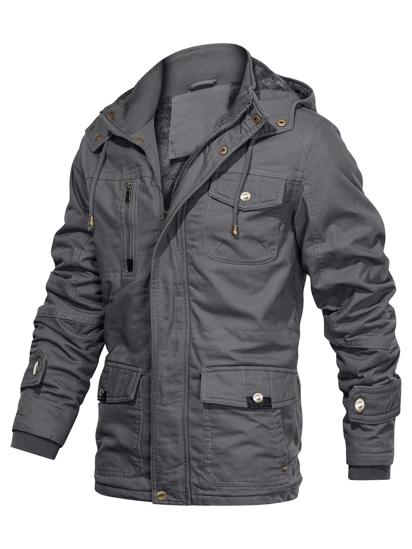 Men'S Heavyweight Winter Jacket - Thermal Insulated Cold Weather Coat with Zipper Closure, Multiple Utility Pockets - Loose Fit Military-style Outerwear for Hiking, Travel, Everyday - Black (Non-Stretch Polyester Construction