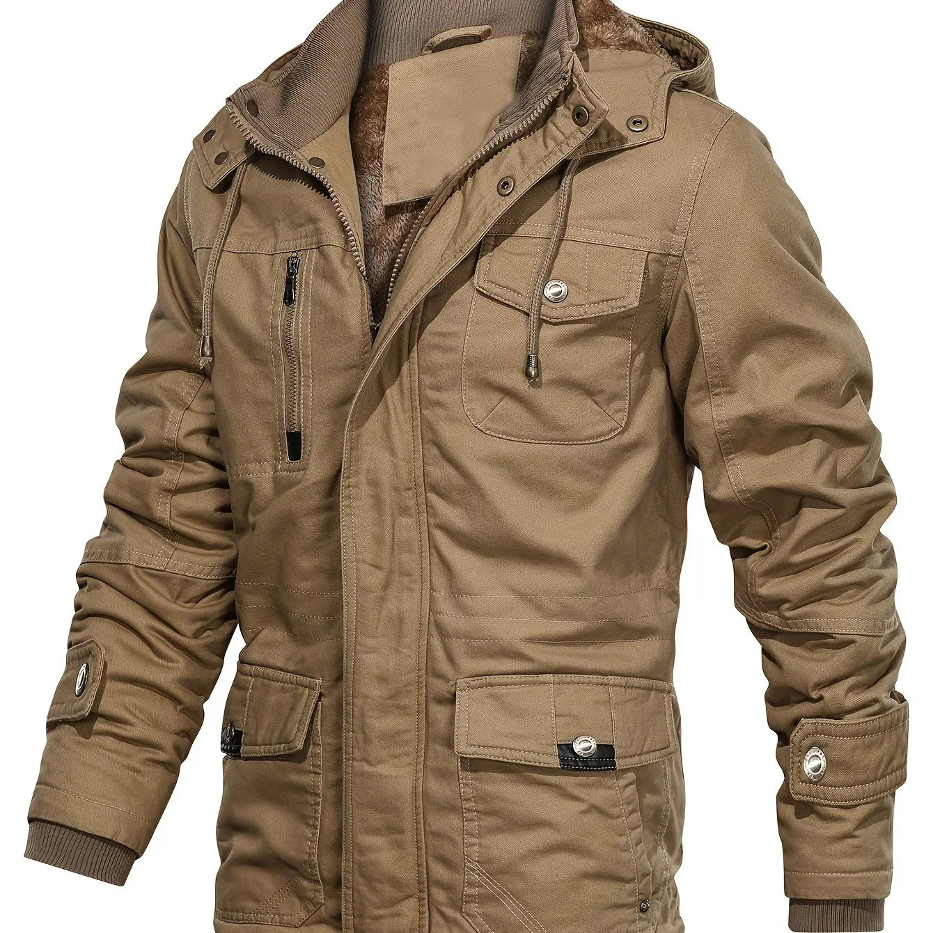 Men'S Heavyweight Winter Jacket - Thermal Insulated Cold Weather Coat with Zipper Closure, Multiple Utility Pockets - Loose Fit Military-style Outerwear for Hiking, Travel, Everyday - Black (Non-Stretch Polyester Construction