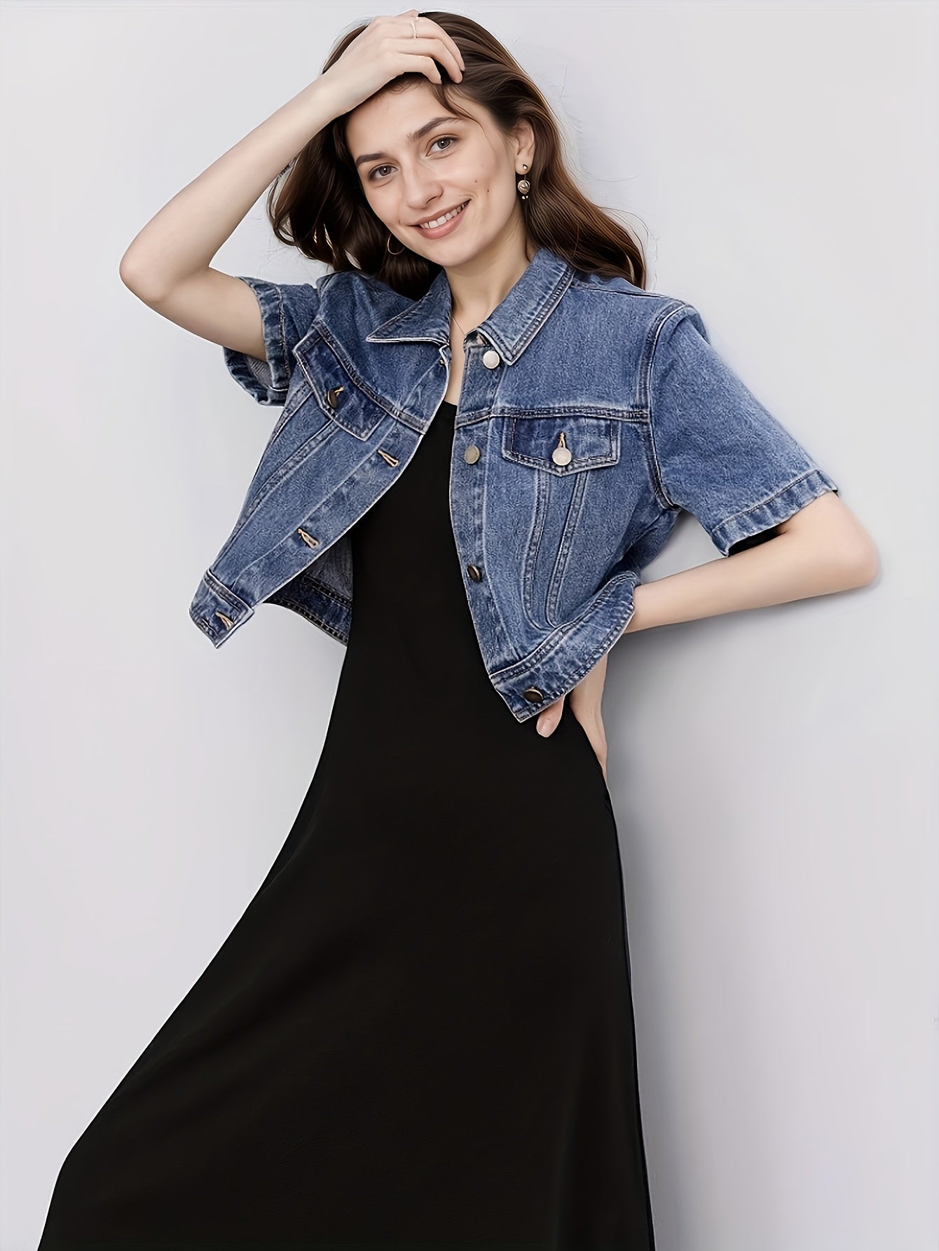 Classic Collar Denim Short Jacket