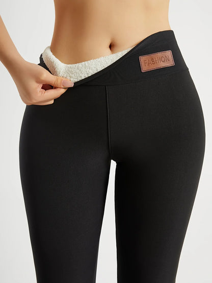 Women's High-Waisted Thickened Warm Yoga Leggings - Full-Length (7/8) Tummy Control Slim-Fit Pants with Elastic Waistband, All-Season Workout & Gym Pants for Pilates,, Casual Wear - Solid Color (Black/Dark Grey/Navy)