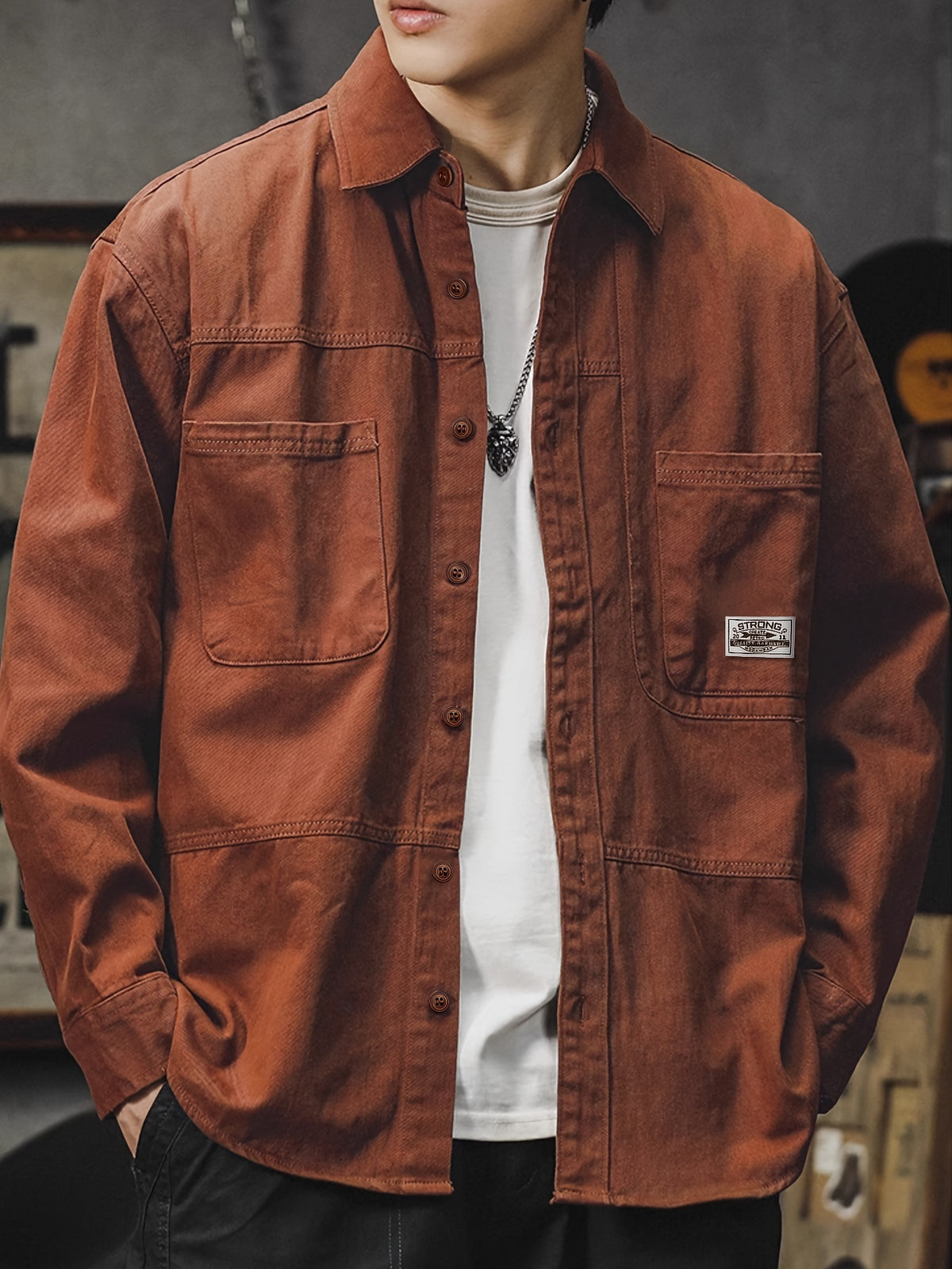 Men'S Cargo Shirt Spring Autumn Long Sleeve Top Vintage Workwear Style Multi-Pocket American Casual Top Outerwear, New Season