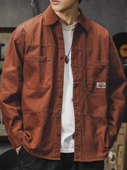 Men'S Cargo Shirt Spring Autumn Long Sleeve Top Vintage Workwear Style Multi-Pocket American Casual Top Outerwear, New Season