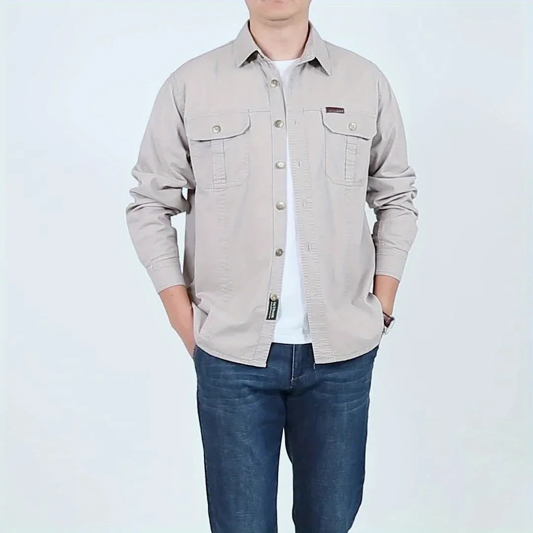 Men's Heavyweight Long Sleeve Shirt - Button-Up Formal & informal Shirt in, Classic Collar, Chest Pocket - Machine Washable Work, Outdoor, Everyday Shirt for Men - Spring/Fall Essential, Outdoor Casual Wear, Nonstretch Fabric