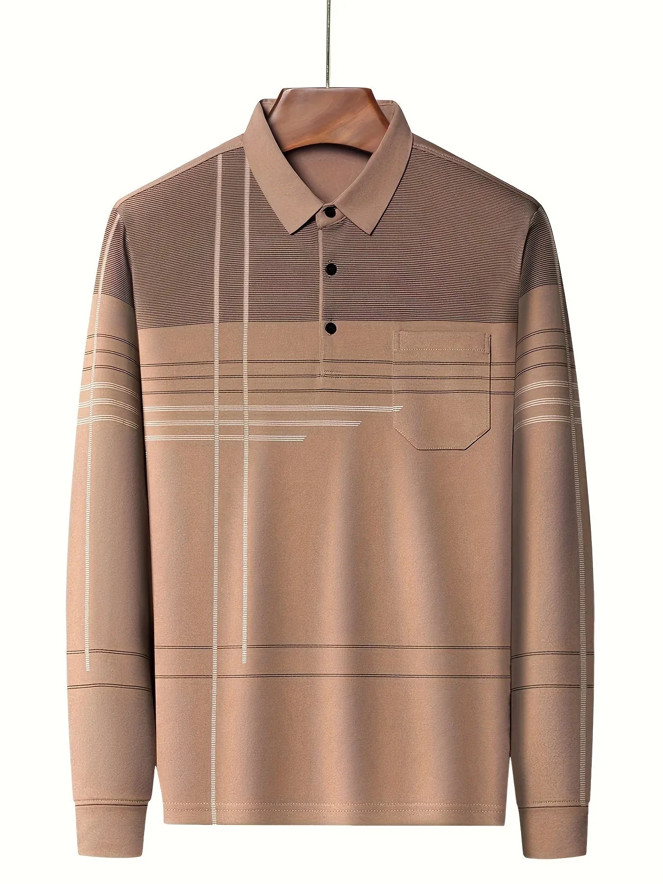 Men's Vintage-Inspired Striped Shirt with Chest Pocket - Breathable, Long Sleeve, Button Detail for Golf & Outdoor Activities