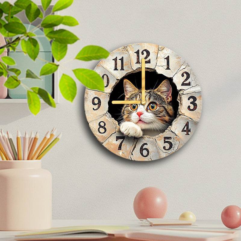 Charming Silent Cat Wall Clock Easy Hanging Decor - Montero Milan