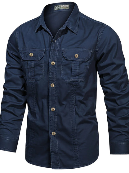 Men's Heavyweight Long Sleeve Shirt - Button-Up Formal & informal Shirt in, Classic Collar, Chest Pocket - Machine Washable Work, Outdoor, Everyday Shirt for Men - Spring/Fall Essential, Outdoor Casual Wear, Nonstretch Fabric
