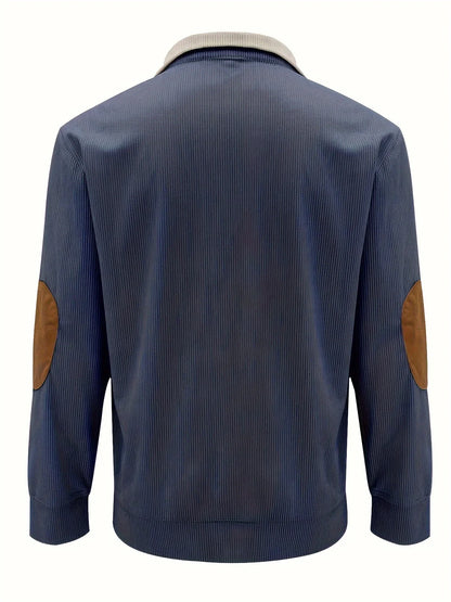 Men's Contrast Color Long Sleeve And Stand Collar Henley Shirt With Patchwork Pieces, Chic And Trendy Tops For Spring And Autumn Outdoors Leisurewear
