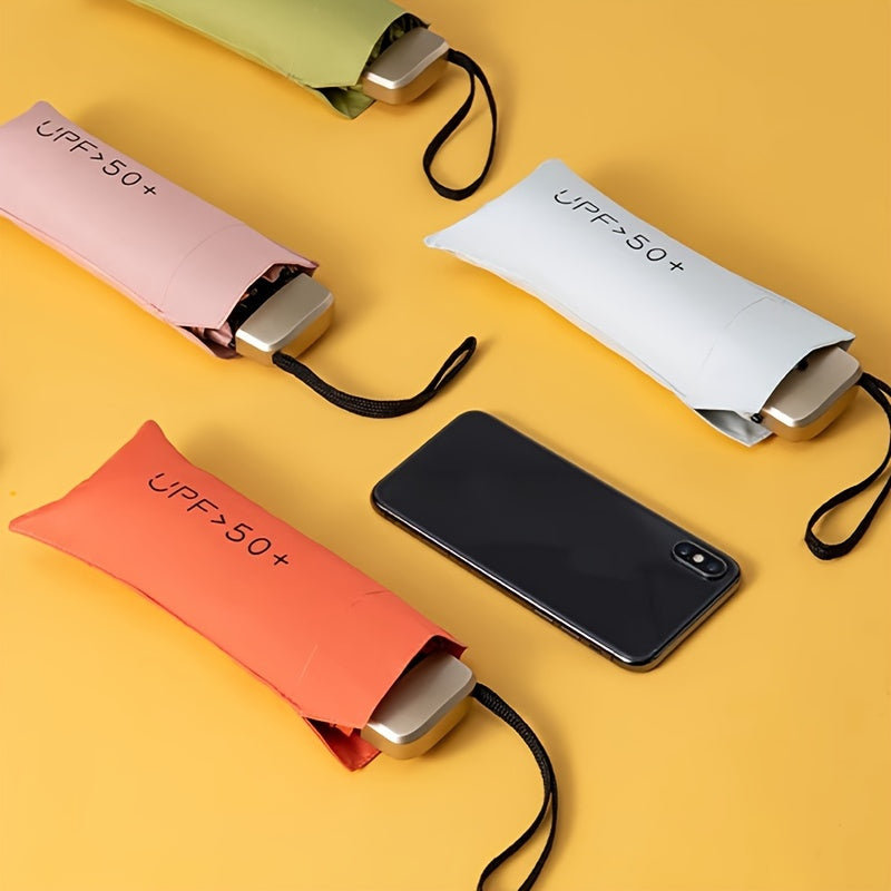 Compact 6-Rib Mini Folding Umbrella - Lightweight Durable Aluminum Alloy Handle & Frame, Manual Open/Close, Stylish Portable Design for Sun & Rain, Available in Pink, Blue, White, Gray - Cute Rain Gear with PVC Umbrella