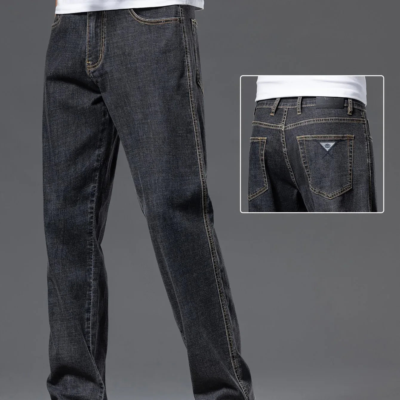 Gengyuanxi High-End Summer Men's Jeans: New Trendy Straight-Leg Stretch Business Casual Long Pants