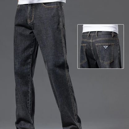 Gengyuanxi High-End Summer Men's Jeans: New Trendy Straight-Leg Stretch Business Casual Long Pants